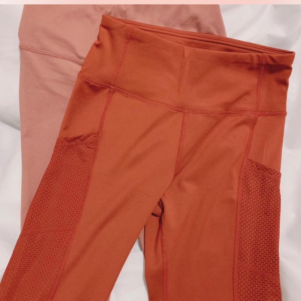 2pc Dark salmon pink breathable leggings & Red